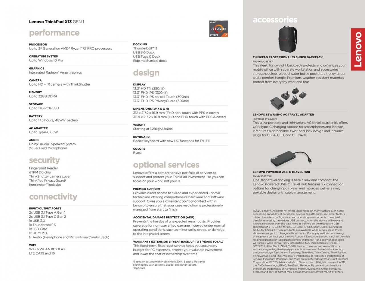 [27/02/2020] Lenovo Thinkpad X13 Gen1 Datenblatt AMD Ryzen Pro