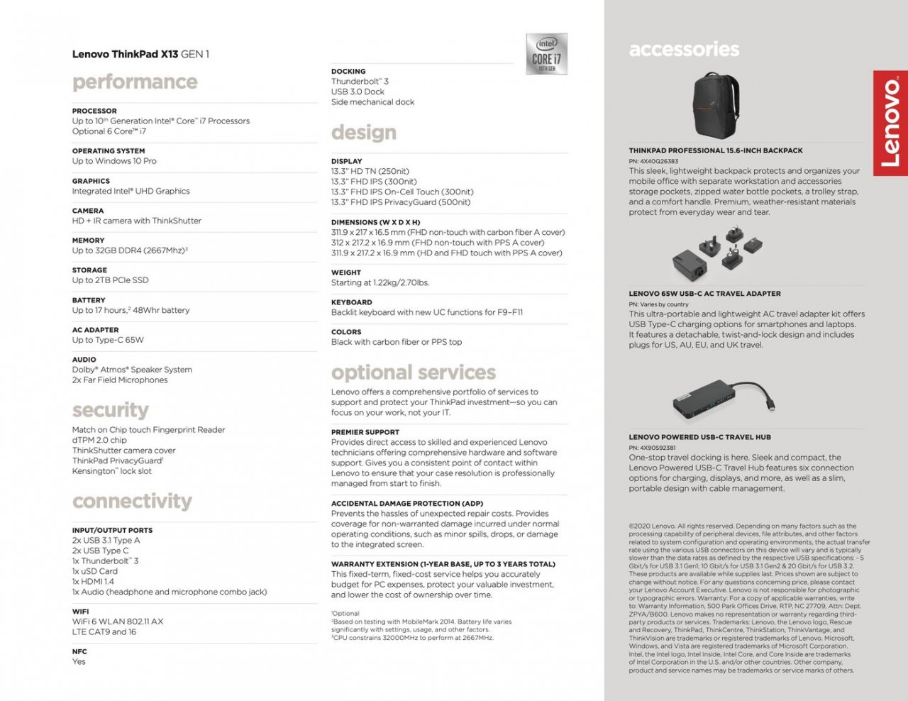 [27/02/2020] Lenovo Thinkpad X13 Gen1 Datenblatt Intel Core 10 Gen
