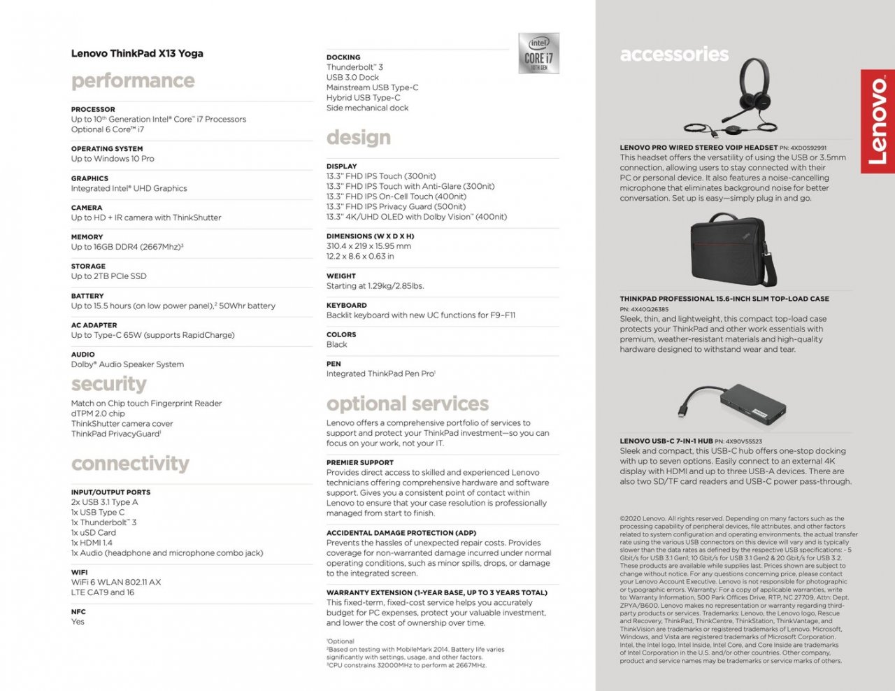 [27/02/2020] Lenovo Thinkpad X13 Yoga Gen1 Nur mit Intel Core CPU Datenblatt