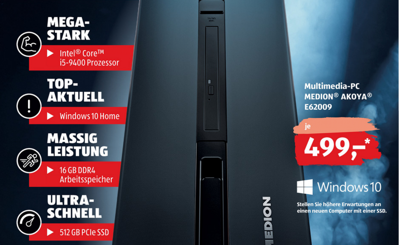 [14/03/2020] Medion: Aldi-Süd bewirbt aufrüstbaren Desktop-PC mit Sechskern-CPU und 16 GiB RAM für 500 Euro sowie neue Notebooks (1)
