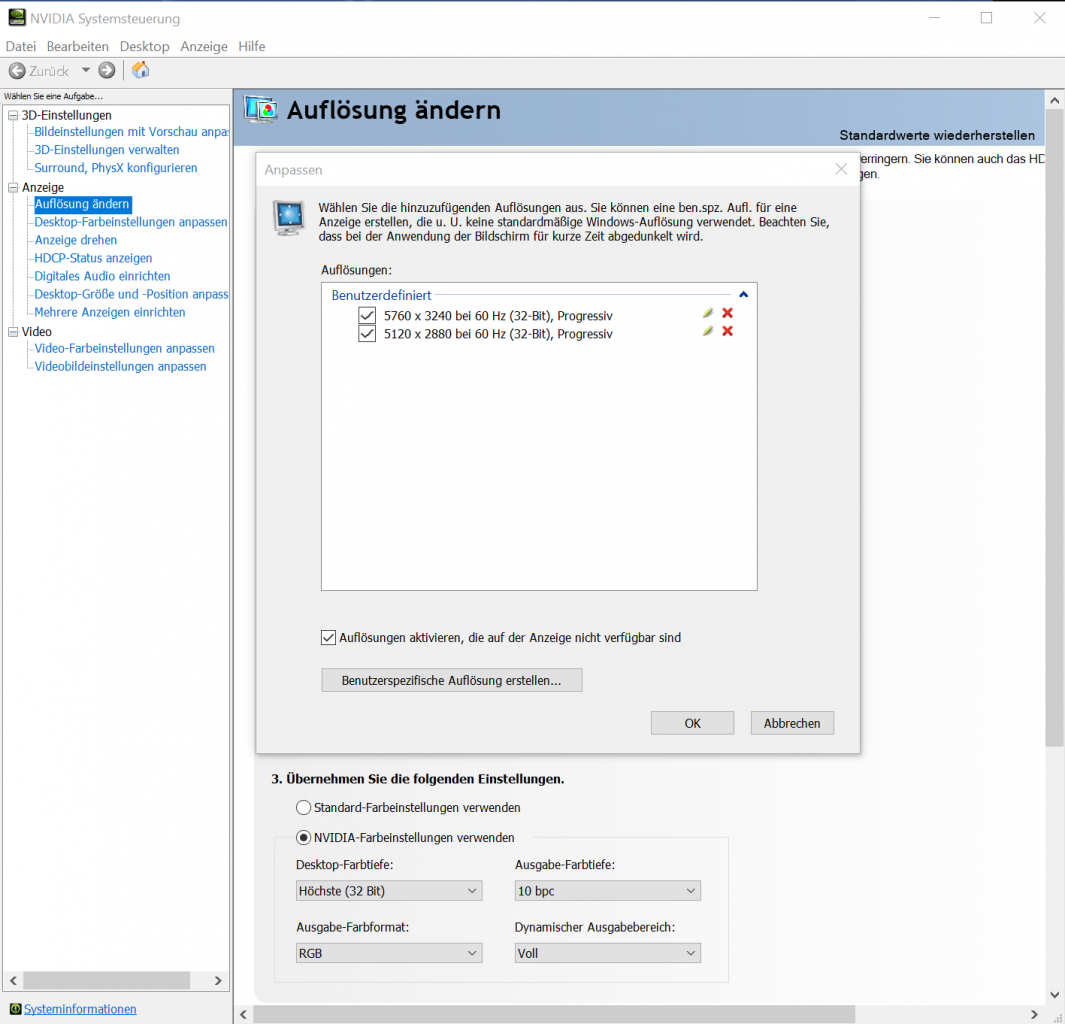 [24/03/2020] Static Custom Resolutions: Tragen Sie hier Pixelmengen ein, die jenseits Ihrer nativen Auflösung liegen - 
