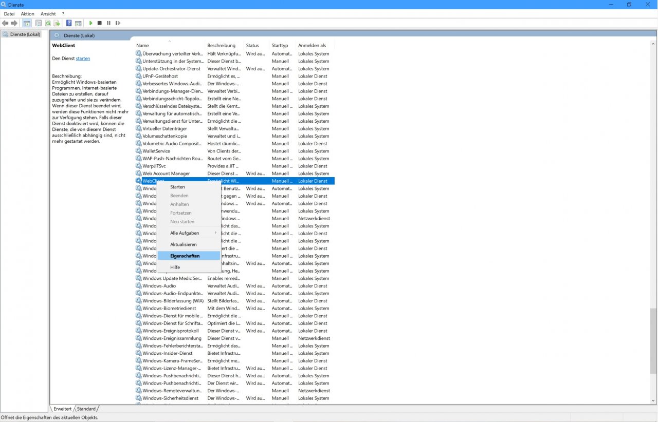[24/03/2020] Windows Dienste Deaktivierung WebClient Services
