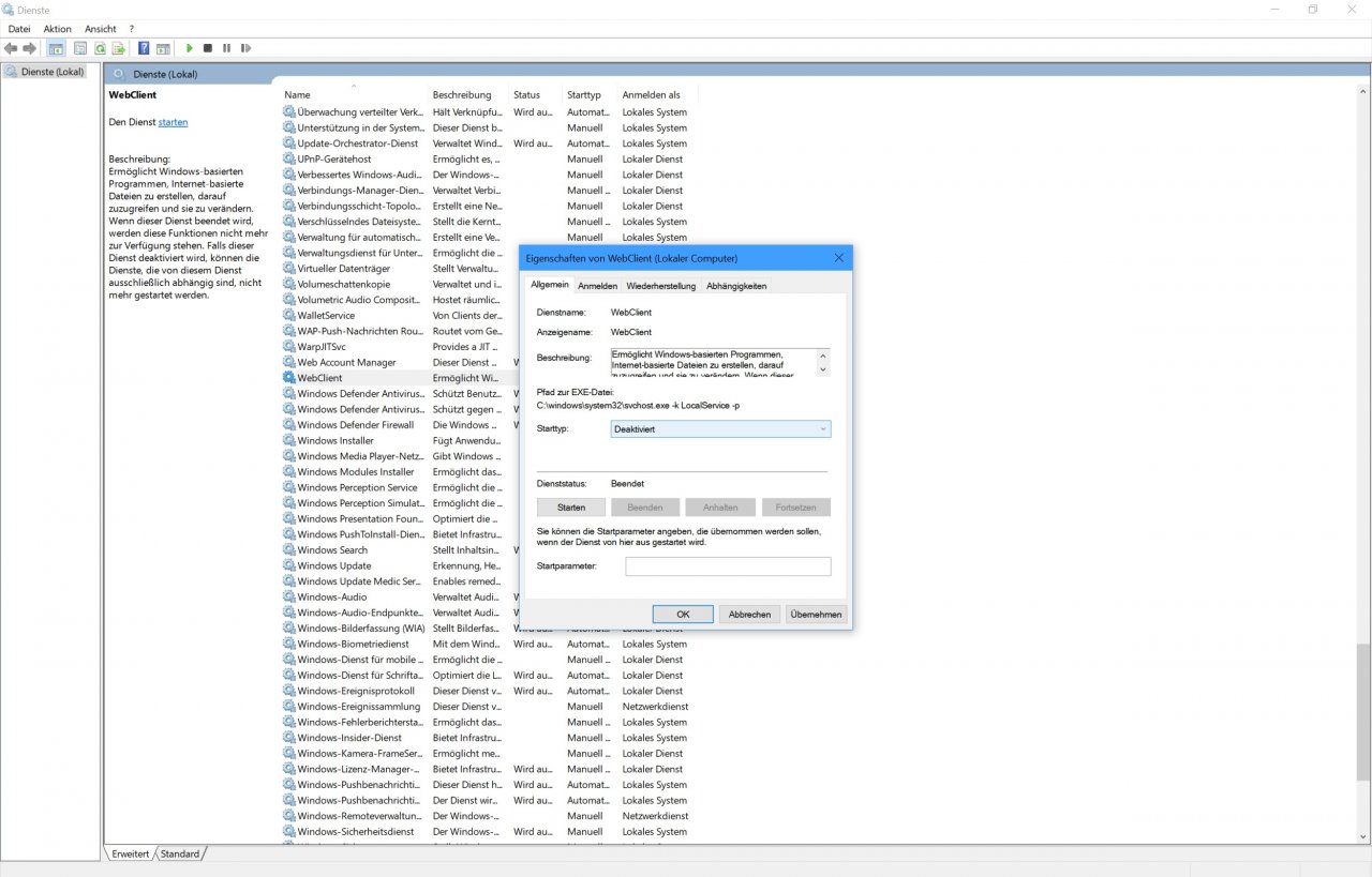 [24/03/2020] Windows Dienste Deaktivierung WebClient Services 02