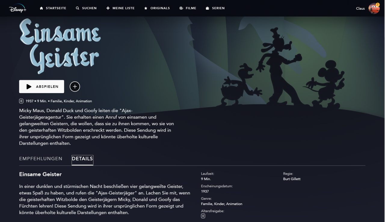 [09/04/2020] Disney Plus Inhaltsseite Details