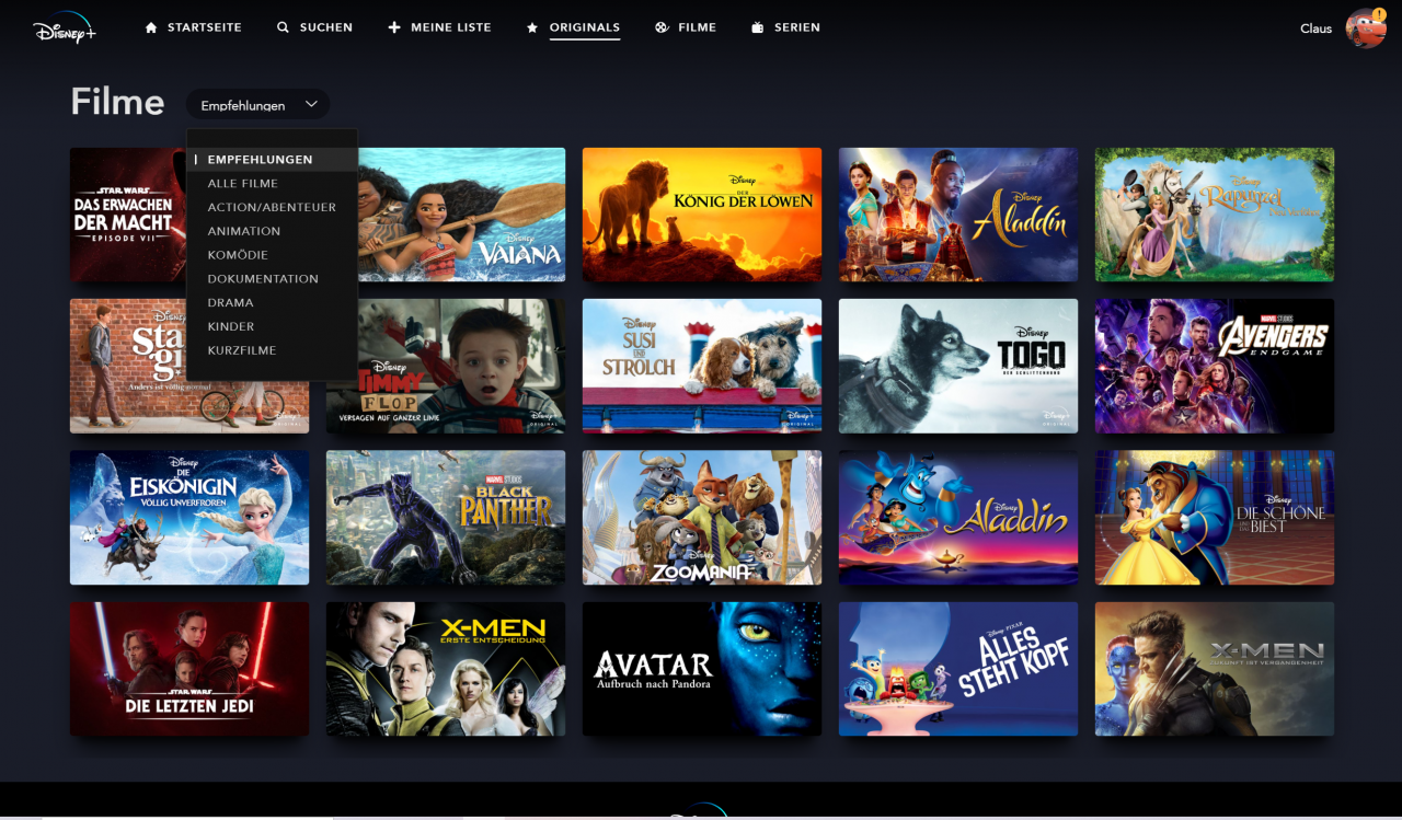 [09/04/2020] Disney Plus Kategorie Film