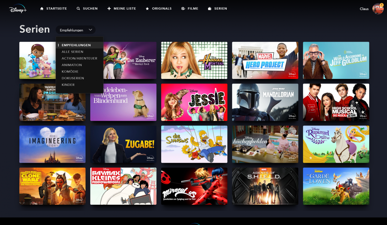 [09/04/2020] Disney Plus Kategorie Serie