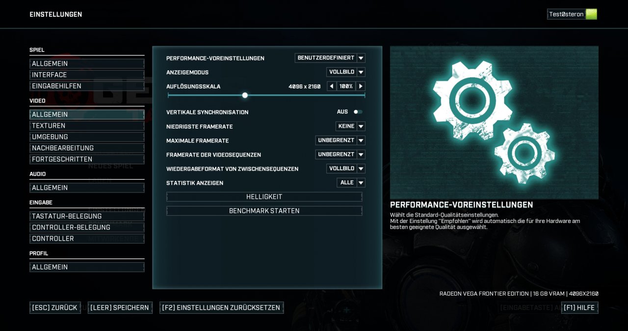 Gears Tactics Grafikoptionen
