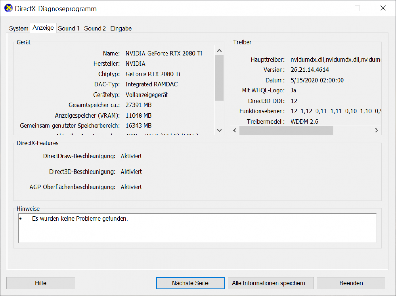 [28/05/2020] DXDiag Windows 10 2004 mit Geforce 446.14 WHQL