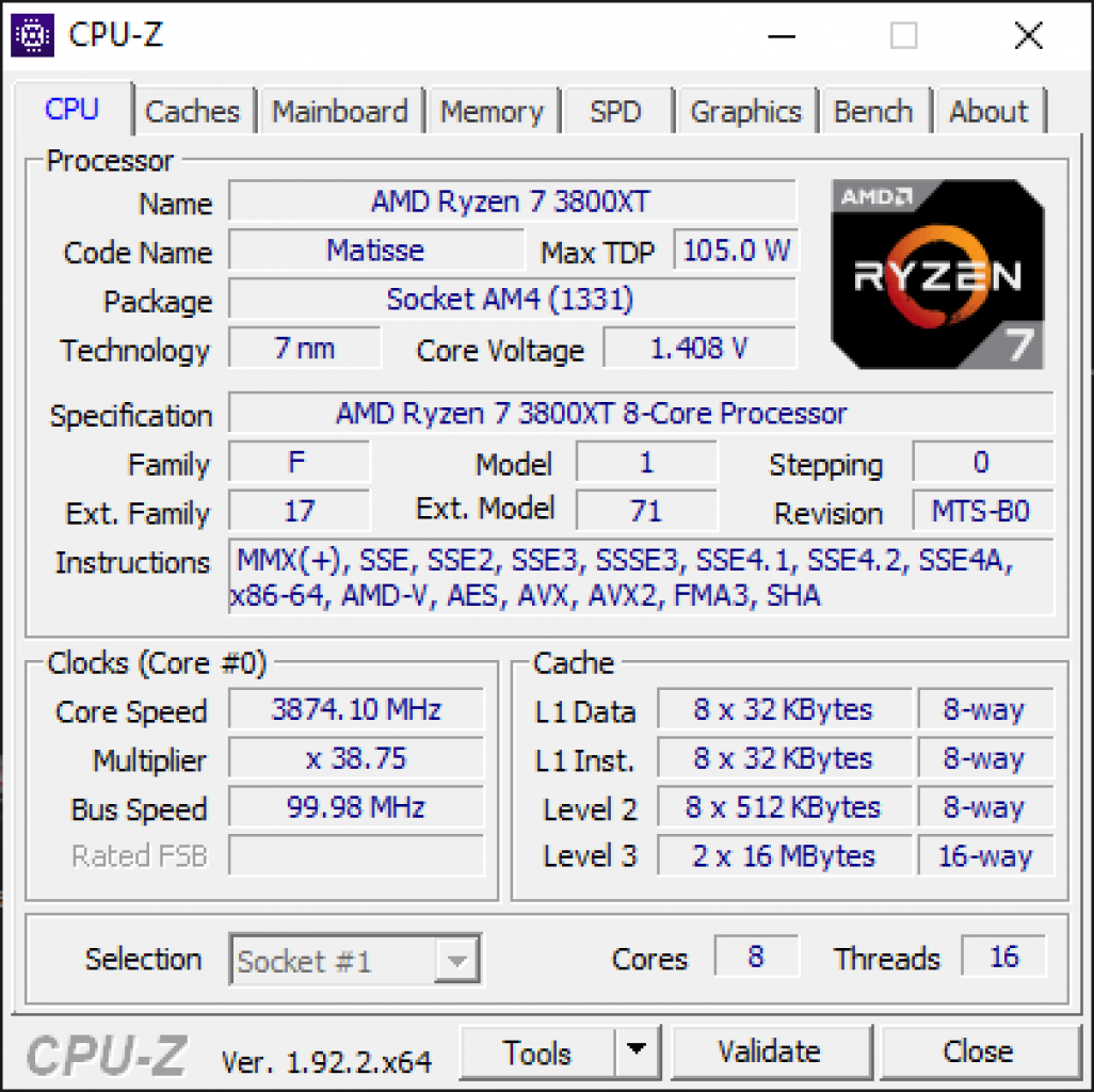CPU-Z-Screenshot AMD Ryzen 7 3800XT