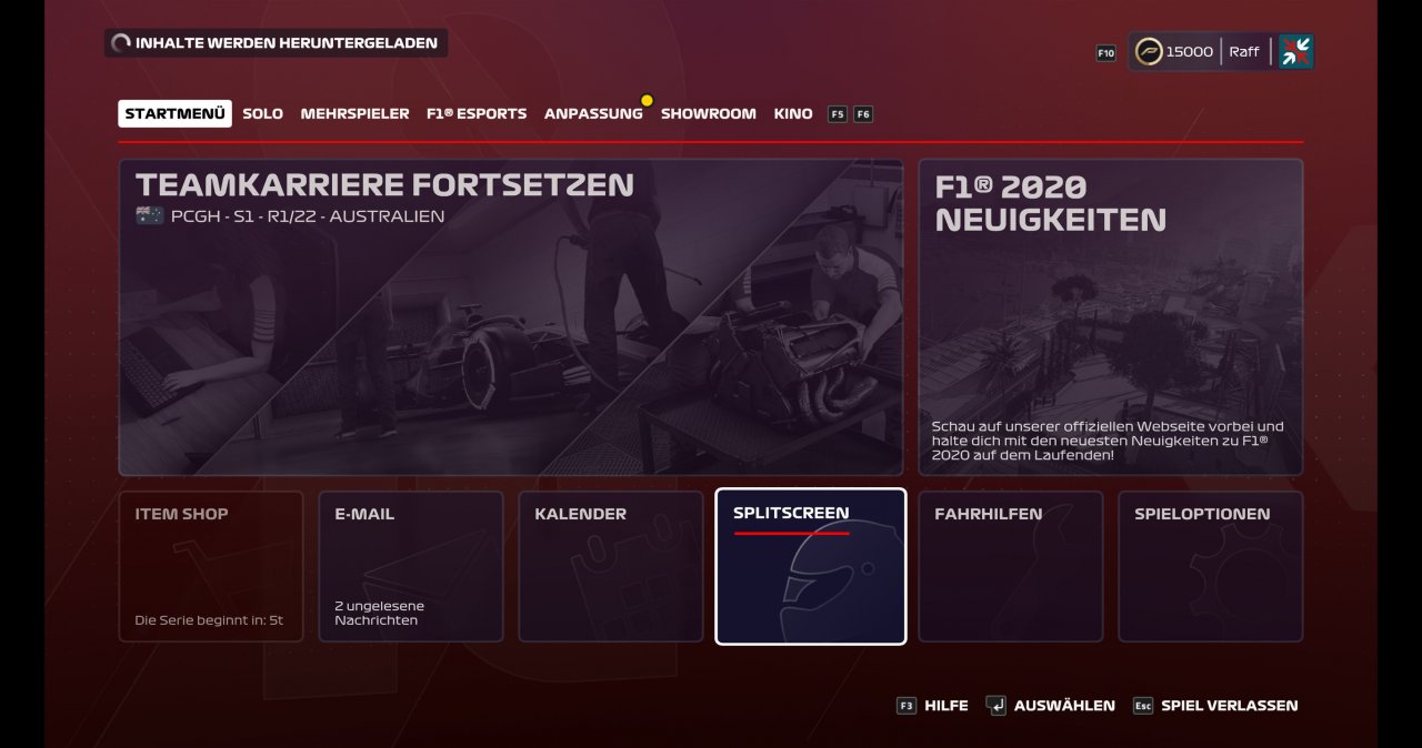 F1 2020 Hauptmenü