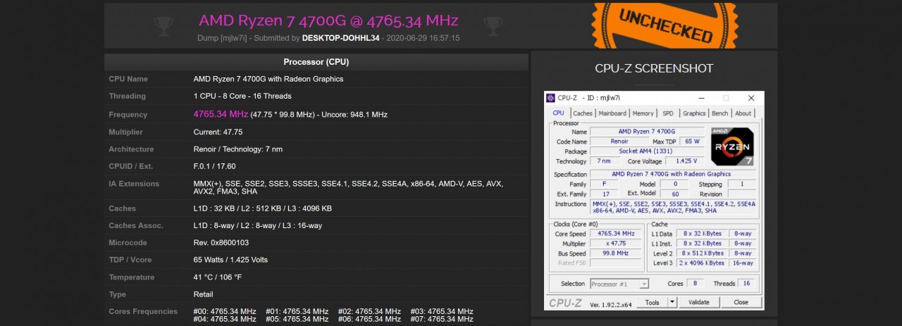 [07/07/2020] Ryzen 7 4700G: APU-Topmodell auf 4,765 GHZ übertaktet