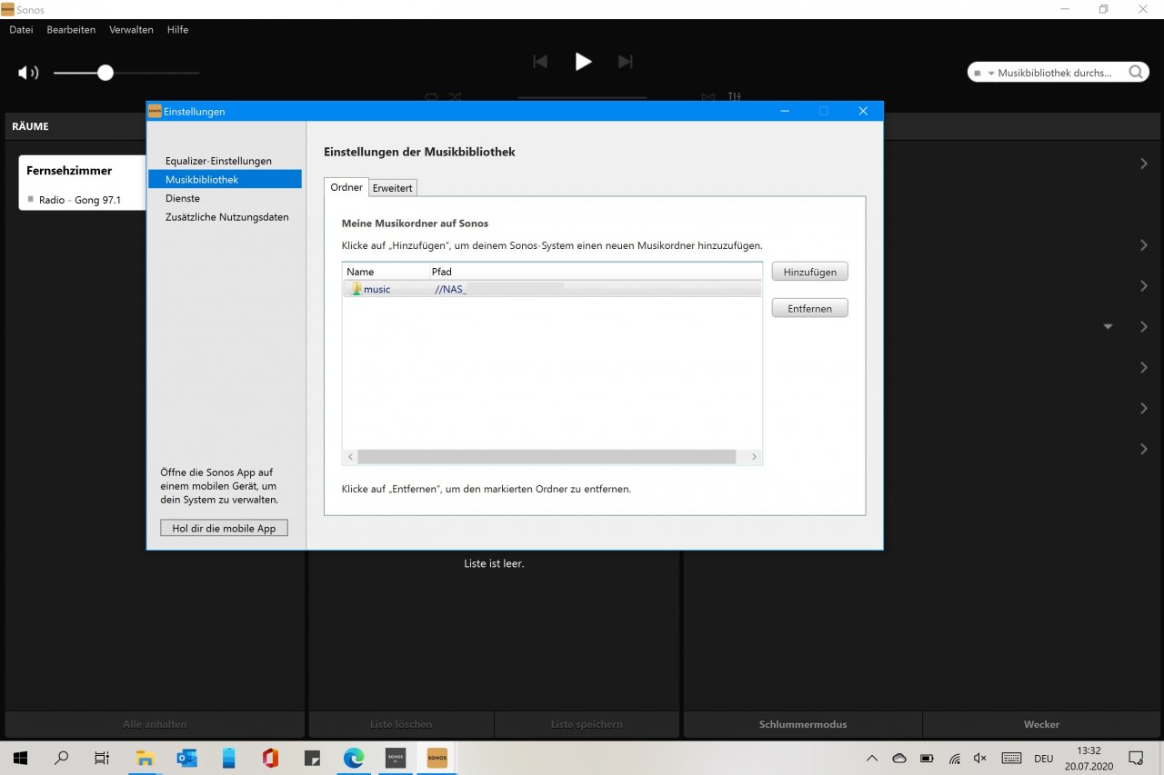 [20/07/2020] Verbindung zu Musikfestplatte bzw. NAS mit Sonos S2 PC App.