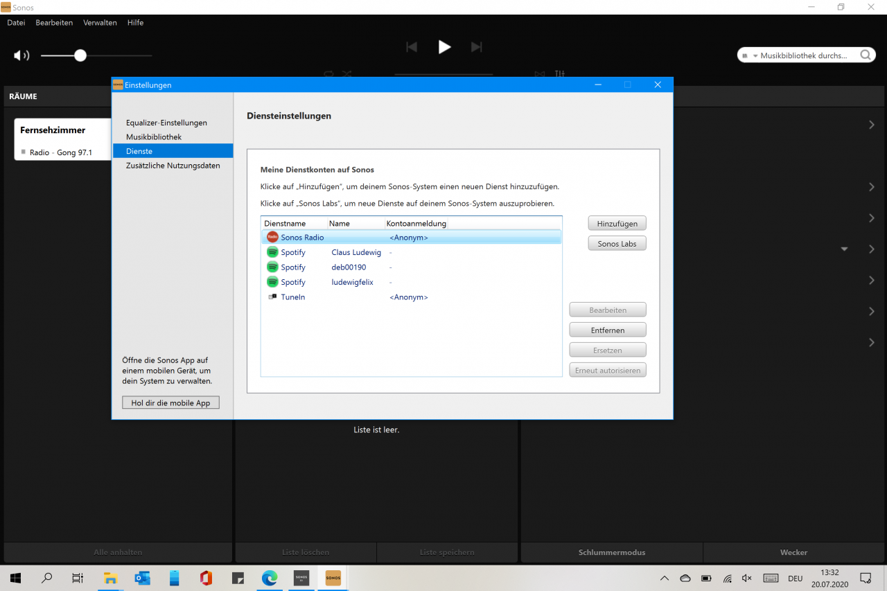 [20/07/2020] Verbindung zu Musikdiensten innerhalb der Sonos-S2-PC-App