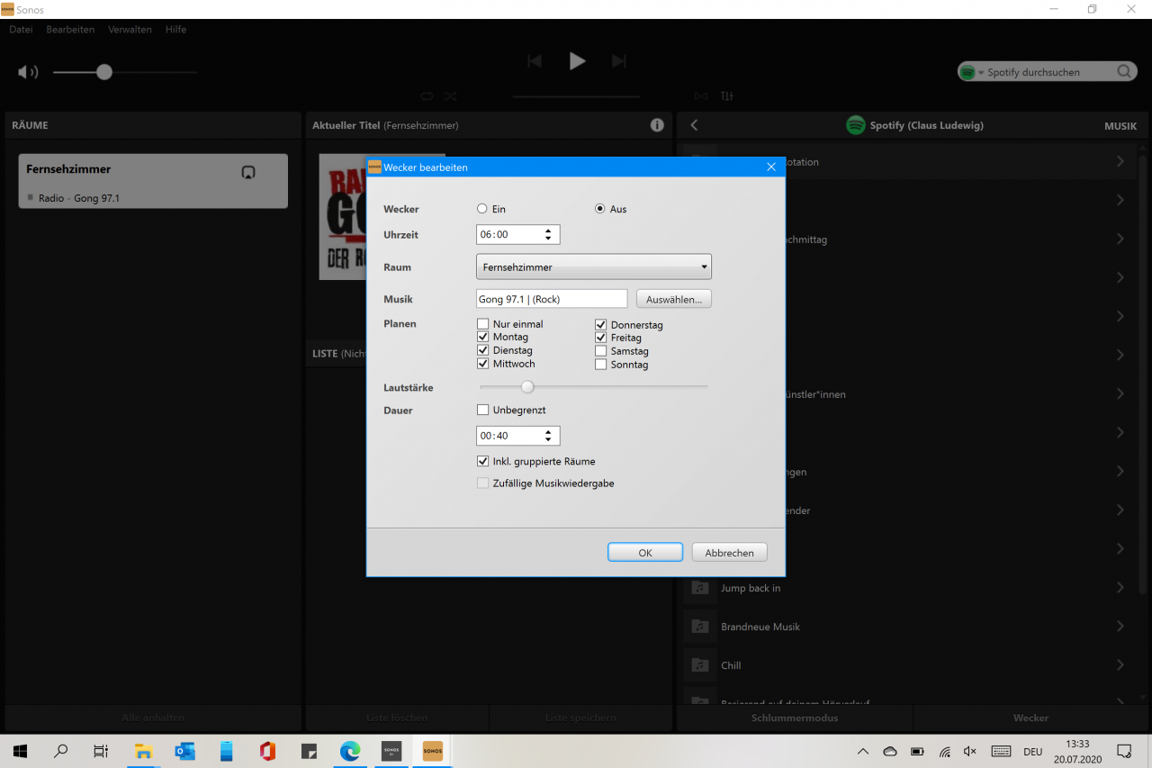 [20/07/2020] Weckereinstellungen in Sonos-S2-PC-App