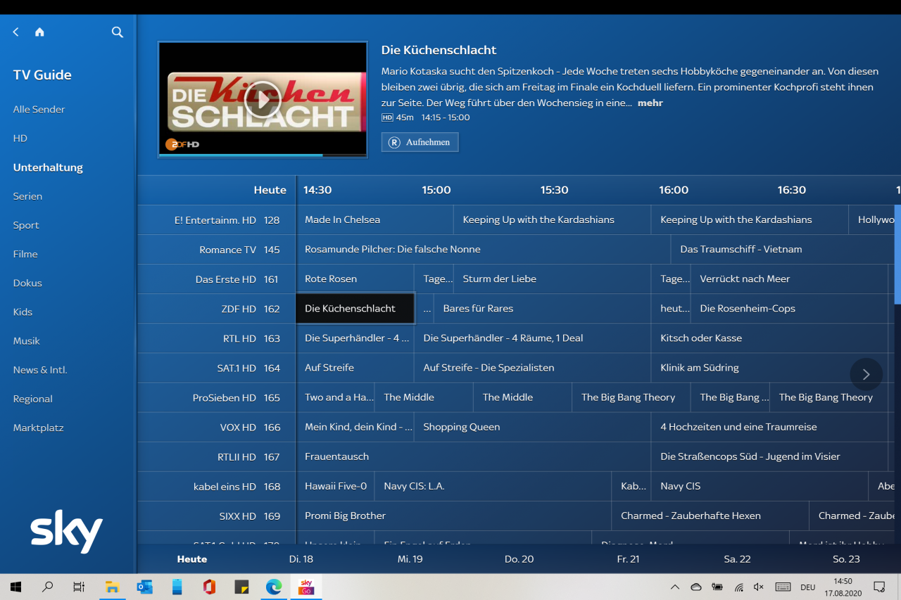 [18/08/2020] TV-Sendung von öffentlich-rechtlicher Sender - wie z.B. vom ZDF - lassen sich am PC via Sky Go PC App ansehen.