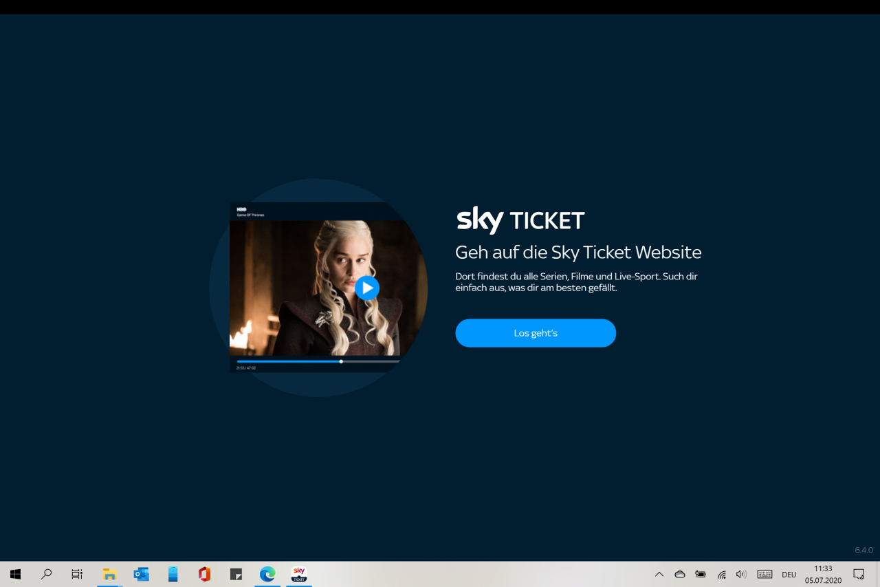 [18/08/2020] Sky Ticket Web Player Startseite