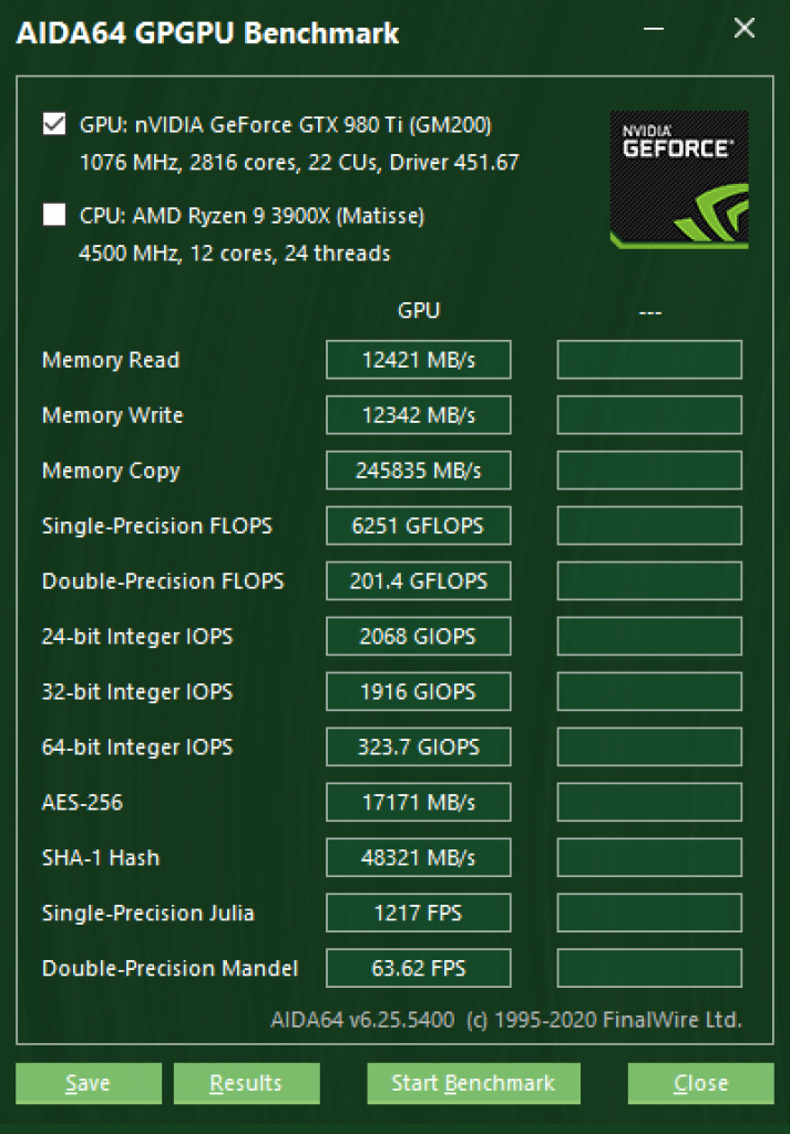 AIDA64 GPGPU Geforce GTX 980 Ti