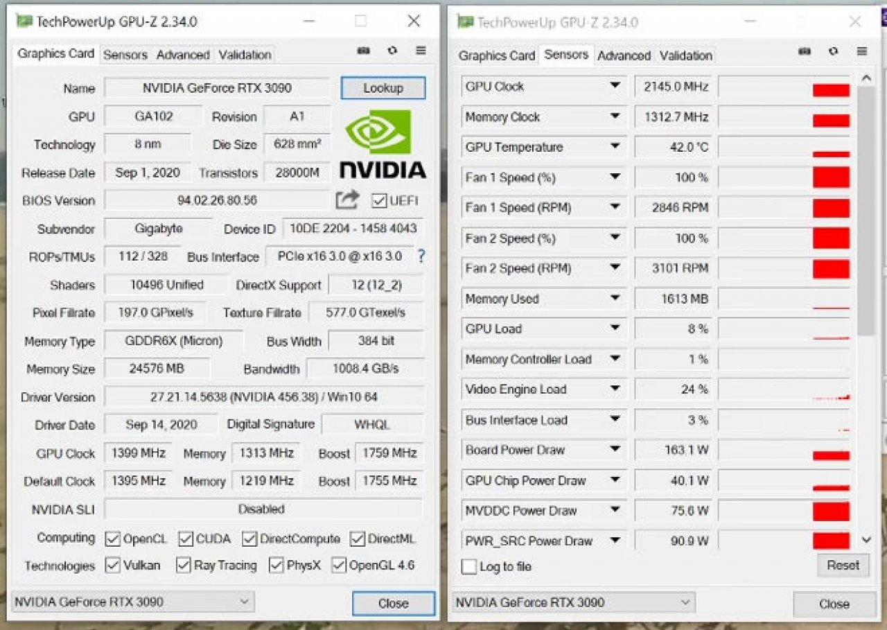 [19/09/2020] Geforce RTX 3090 - Erste Benchmarks machen die Runde (GPU-Z-Screenshot einer Gigabyte GeForce RTX 3090 Gaming OC)