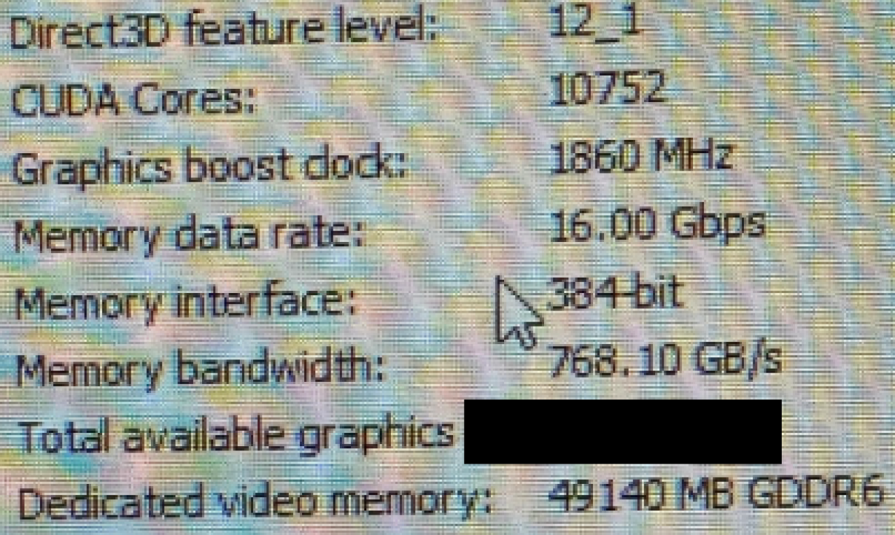 [13/09/2020] Ein Screenshot aus dem Nvidia Control-Panel zeigt die Quadro RTX A8000 mit dem Ampere-Vollausbau.