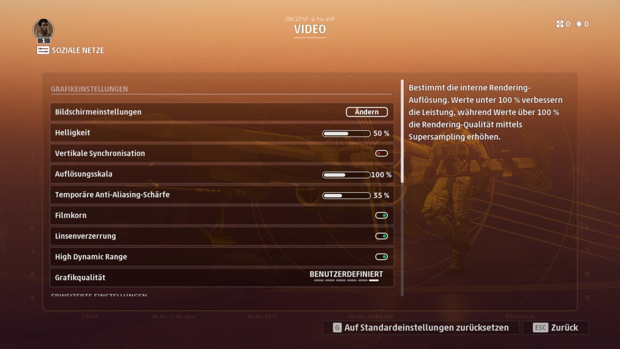 Star Wars Squadrons - Audio- und Grafikmenü