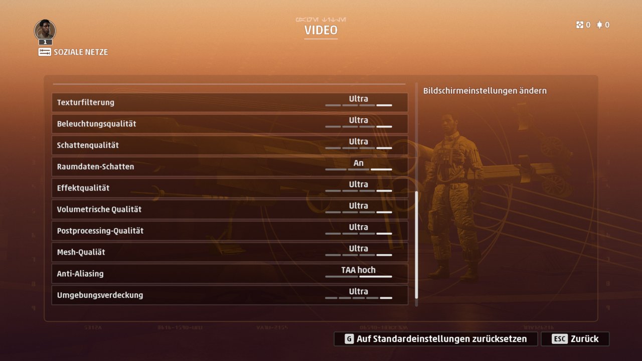 Star Wars Squadrons - Audio- und Grafikmenü