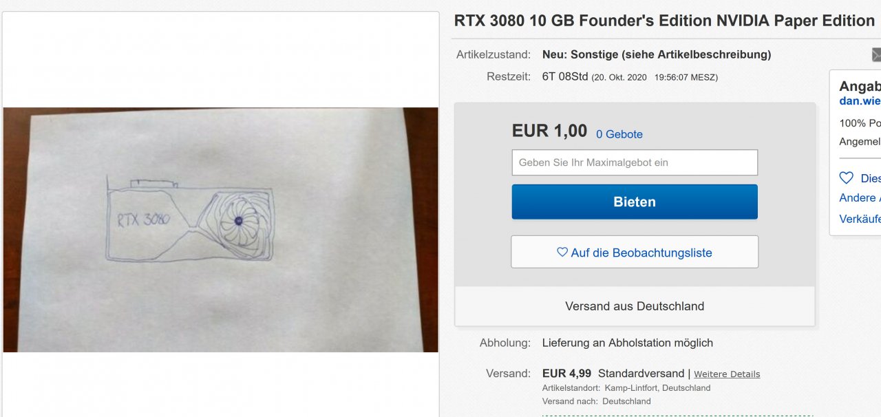 [14/10/2020] Vermeintliche RTX 3080 auf Ebay: 