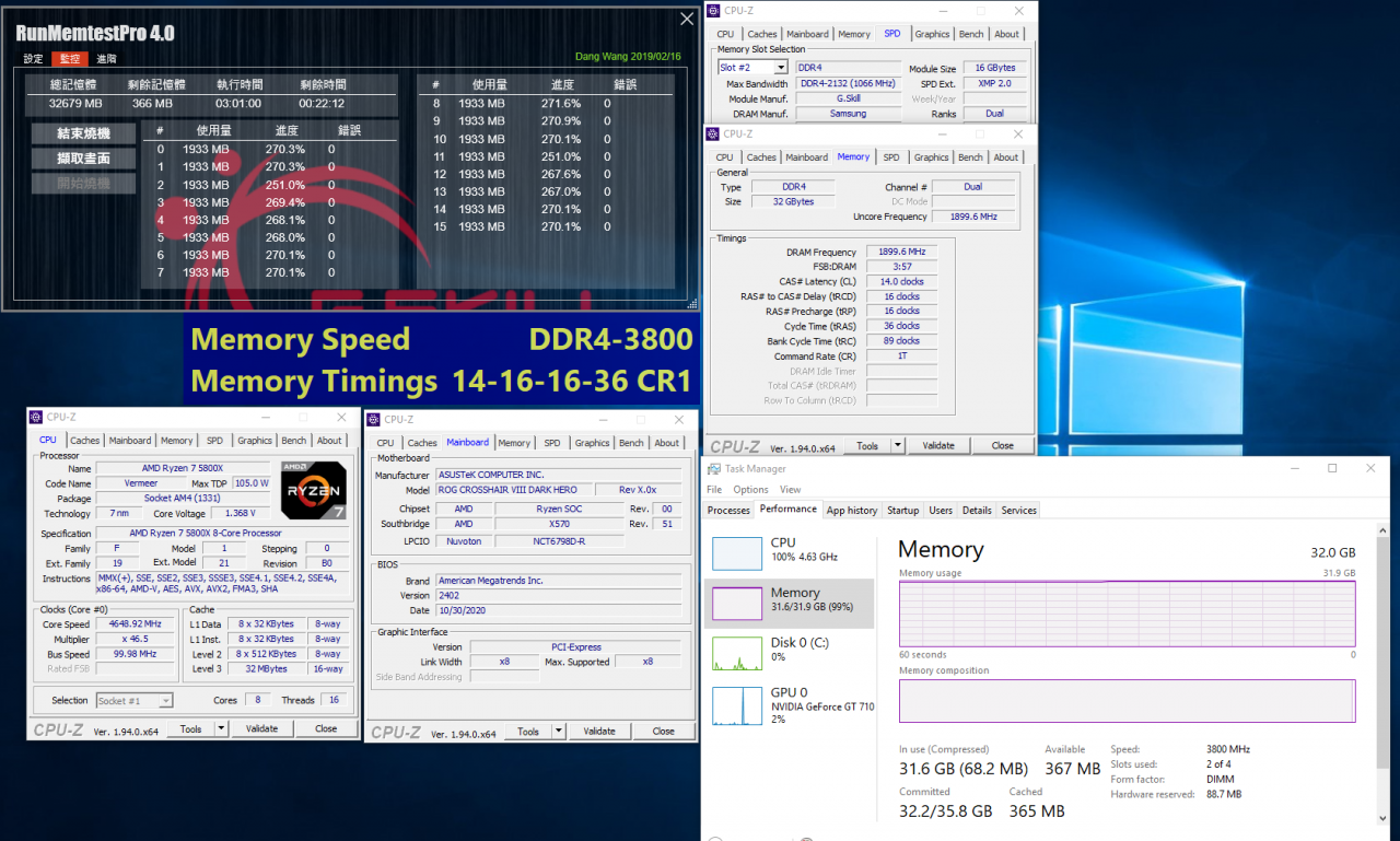 [06/11/2020] 2× 16 GiByte DDR4-3800 (14-16-16-36)