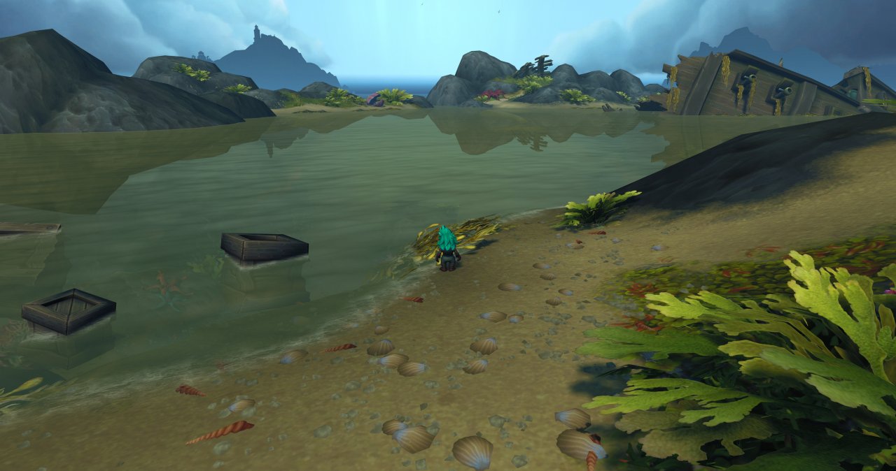 [24/11/2020] WoW Shadowlands: Raytracing-Reflexionen gibt es nicht. Dafür bietet WoW bereits seit Jahren hübsche Planar Reflections, bei denen die Geometrie einfach gespiegelt wird - aber nur selektiv. Vergleichen Sie doch mal die Objekte mit ihrem gespiegelten Gegenstück ...