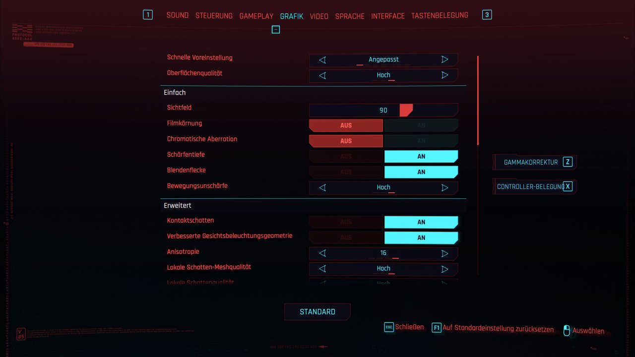 Cyberpunk 2077 - Optionsmenü - Grafik (1)