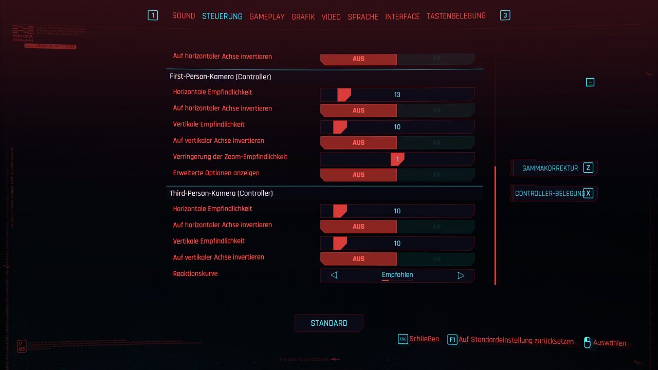 Cyberpunk 2077 - Optionsmenü - Steuerung (2)
