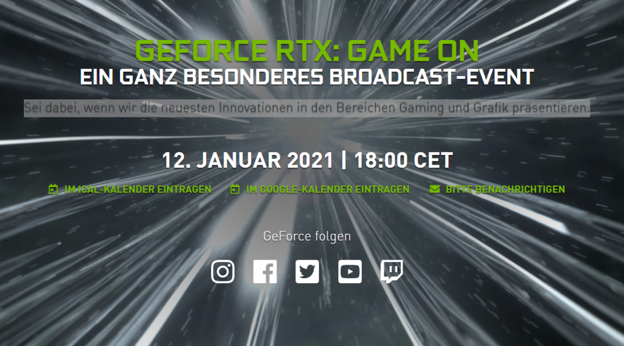 [17/12/2020] Geforce Special Event RTX Game on: Nvidia mit Pressekonferenz zur CES