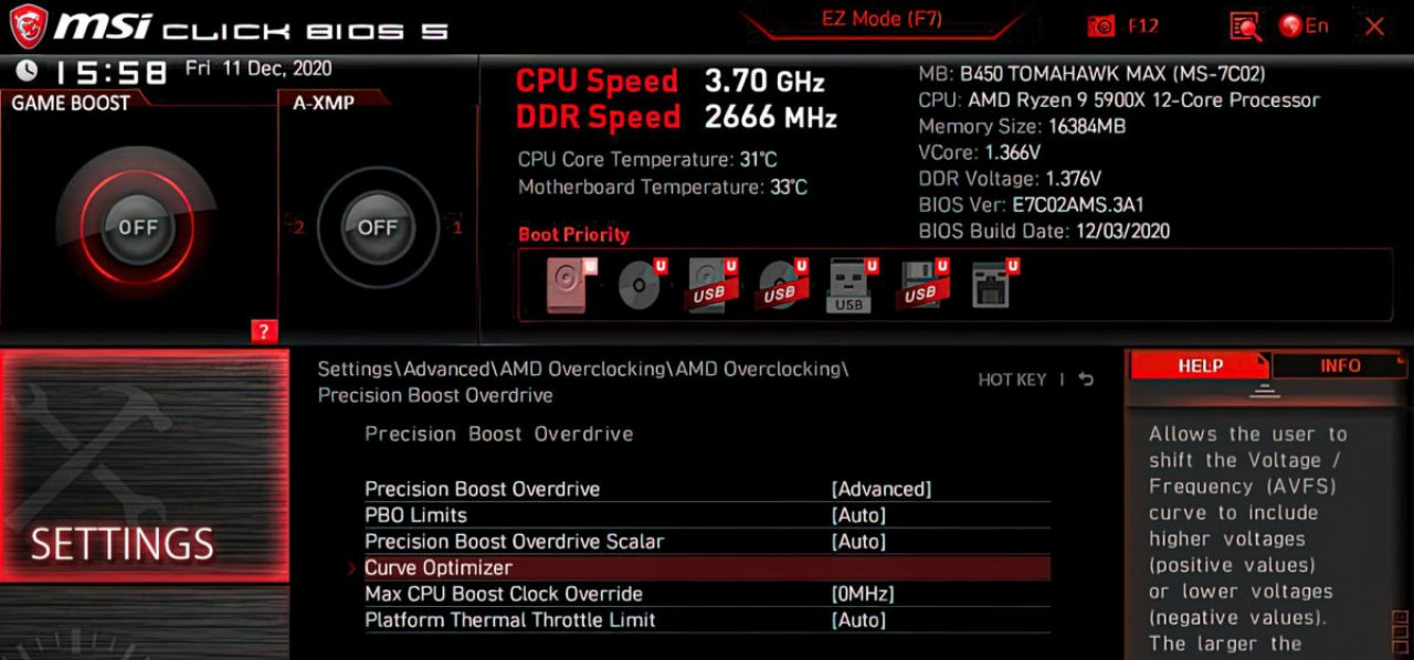 [17/12/2020] Ryzen 5000: MSI zeigt Curve Optimizer mit B450 Tomahawk und 5900X