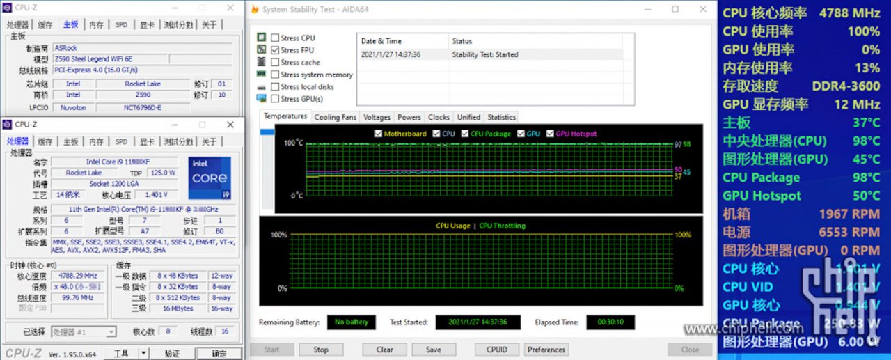 [29/01/2021] Intel Core i9-11900KF: Laut Screenshot unter Last 98° Celsius - und bis zu 250 Watt (1)