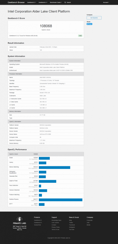 [24/02/2021] Alder Lake: 8+0-Modell im, Geekbench und Bilder des rechteckigen Package (1)