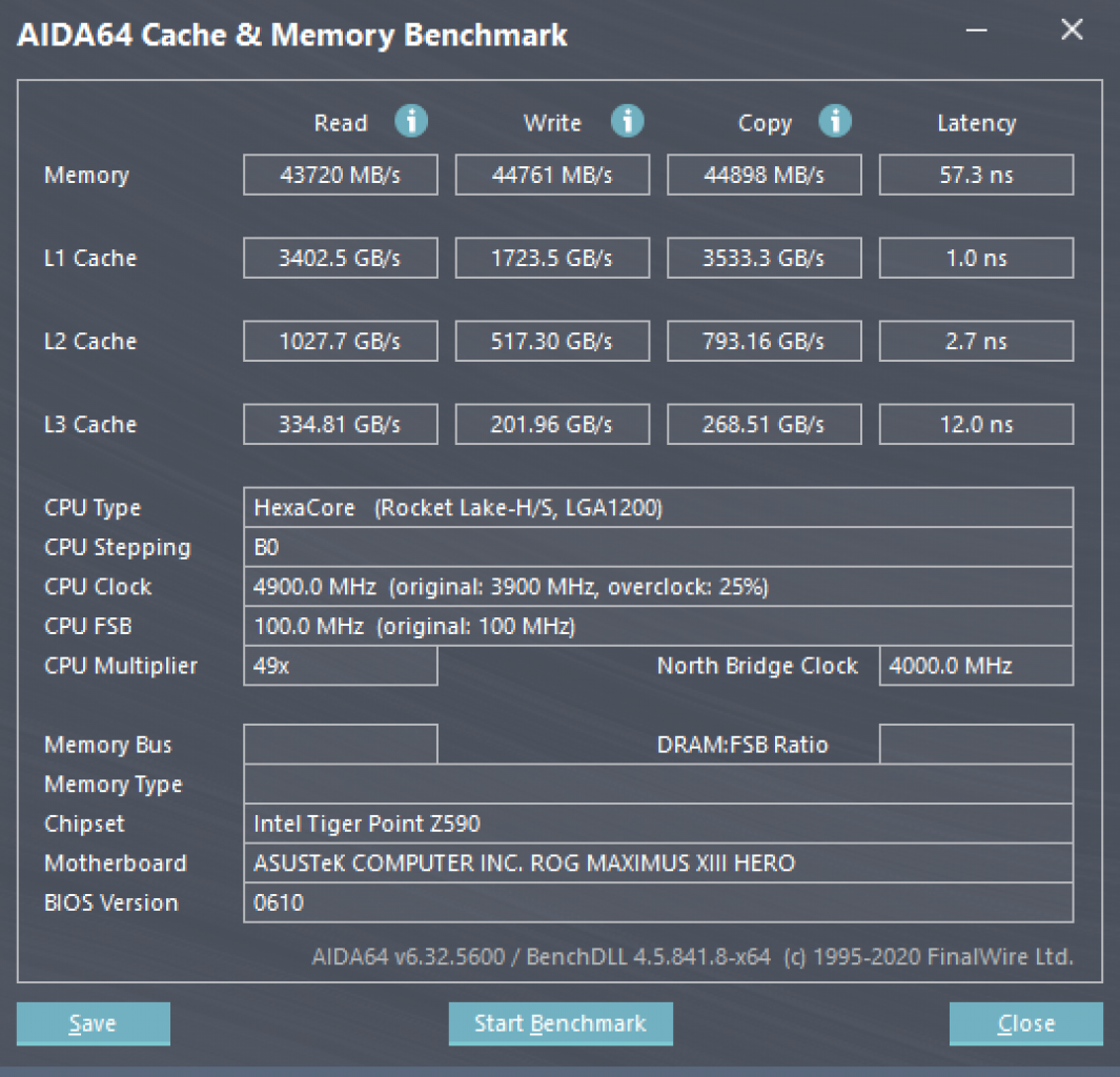 AIDA64 Cache &amp; Memory Benchmark 11600K
