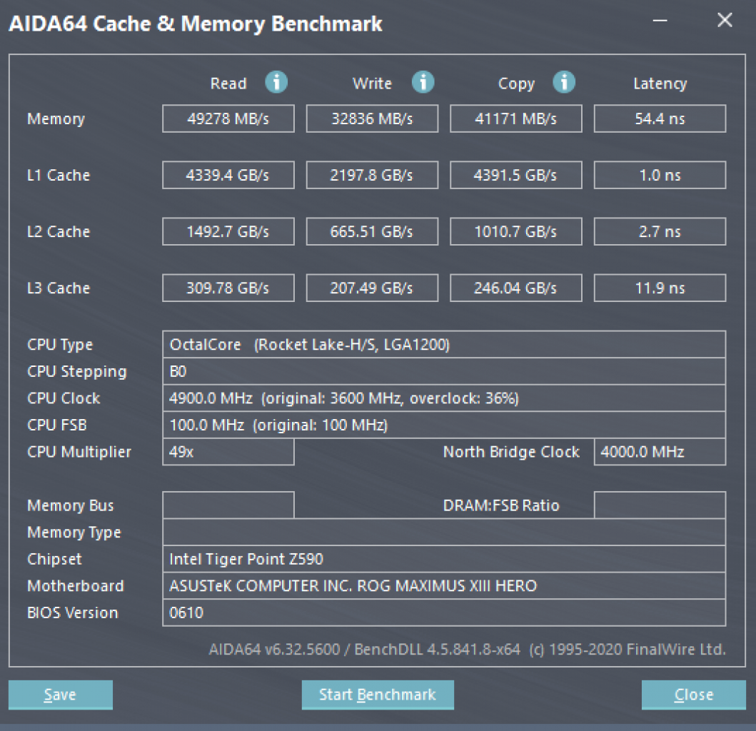 AIDA64 Cache &amp; Memory Benchmark 11700K