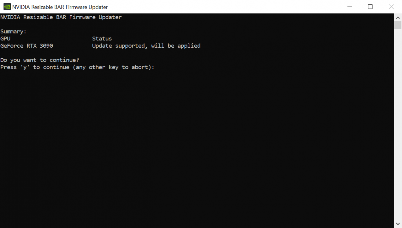 Nvidia rBAR Firmware Updater Step 2