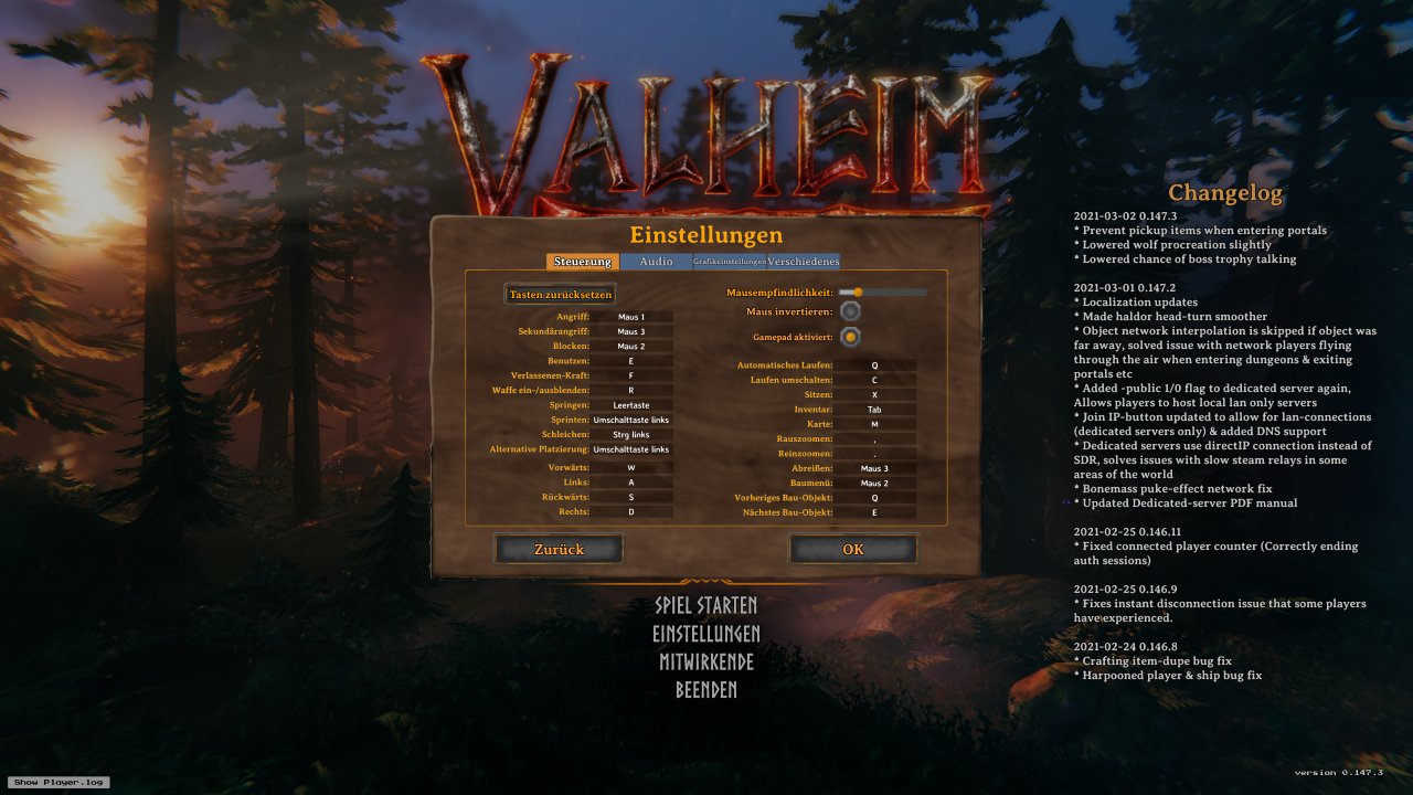 Valheim - Menü - Steuerung