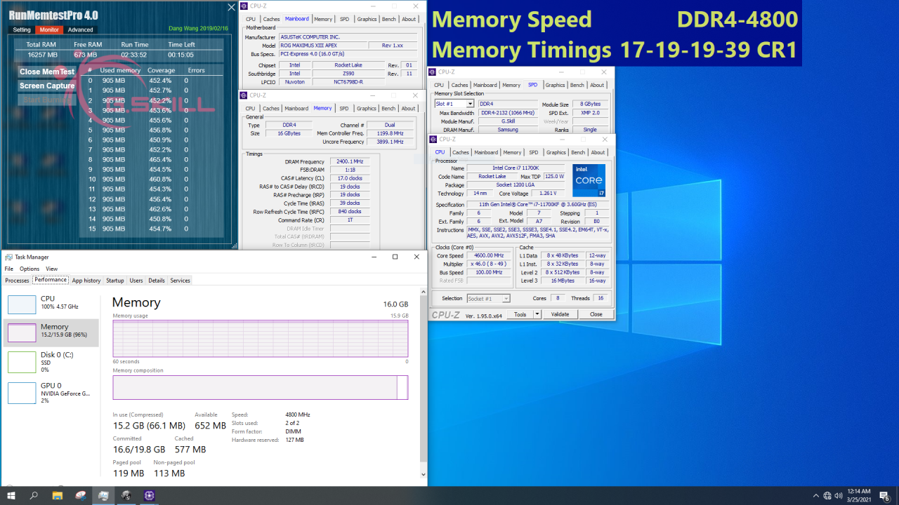 [01/04/2021] 2× 8 GiByte DDR4-4800 (17-19-19-39)
