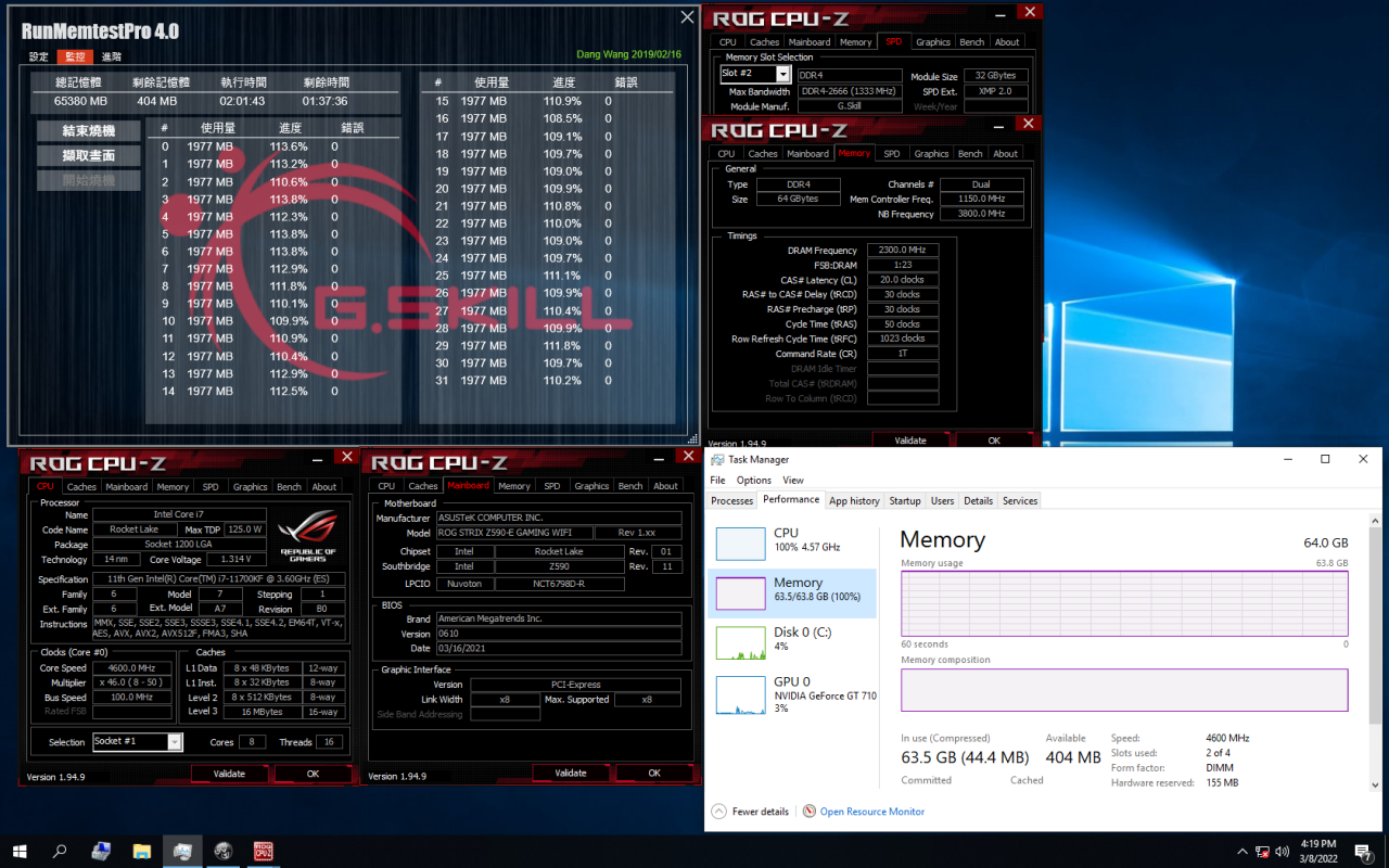 [01/04/2021] 2× 32 GiByte DDR4-4600 (20-30-30-50)