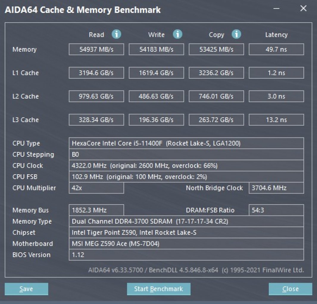 [27/04/2021] AIDA64 11400F_OC