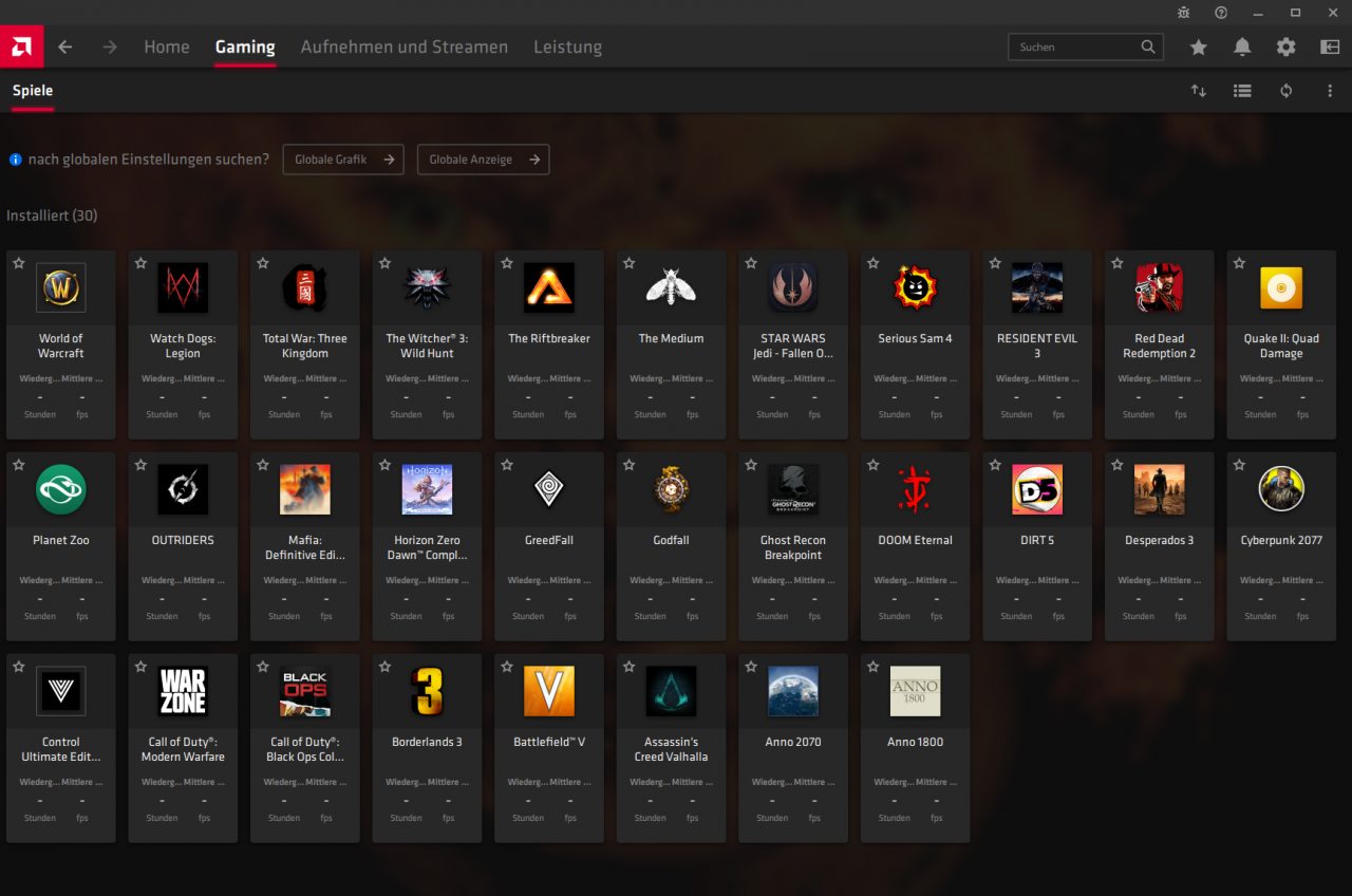 Radeon Software Adrenalin 2021 Full Installation - Gaming - Installierte Spiele