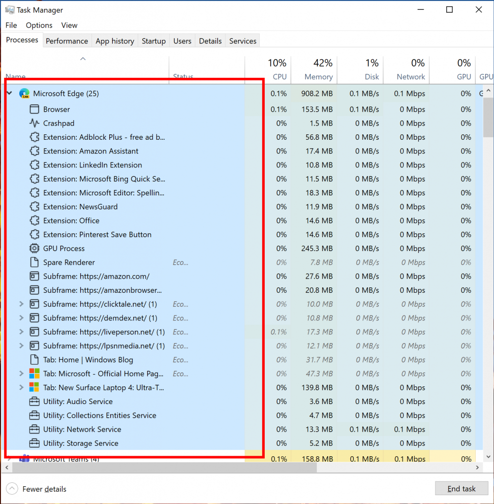 [23/04/2021] Windows 10 Version 21H2 Task Manager Eco Modus.
