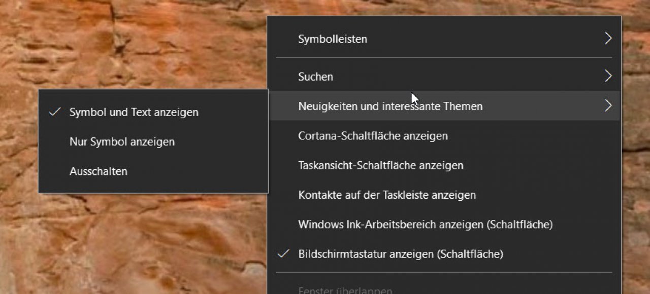 [03/05/2021] Einstellungen zum News Feed in der Taskleiste bei Windows 10