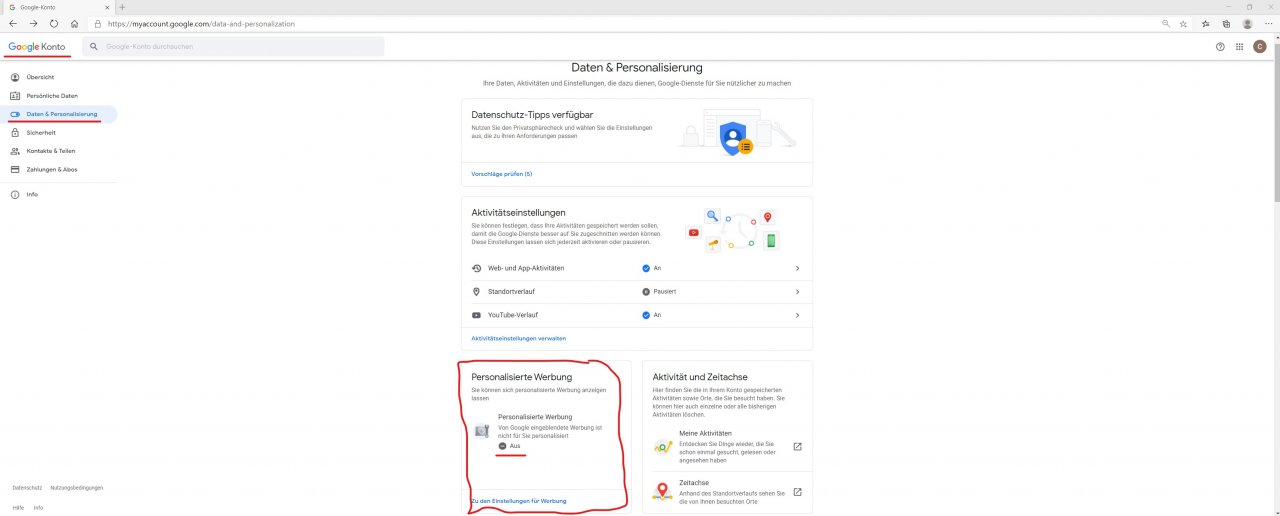 [04/05/2021] Google Konto Einstellungen zur Werbe ID