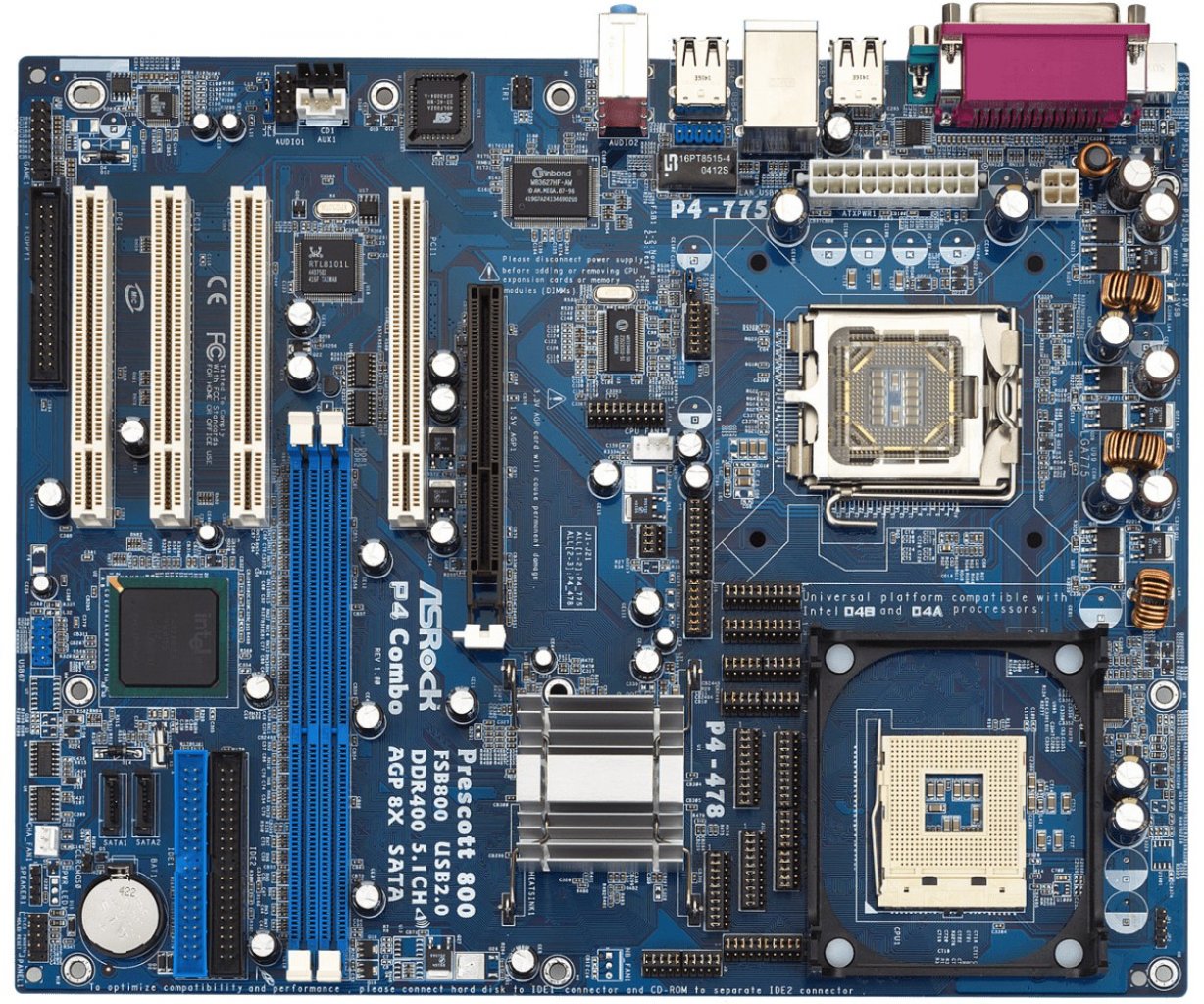 [20/05/2021] Das Mainboard wechseln, nur weil Intel mal wieder einen neuen Sockel einführt? Nicht mit Asrocks P4 Combo! Unzählige Jumper verbinden die Northbridge (und damit den RAM-Controller) wahlweise mit einem Sockel-478- oder einem -775-Pentium.