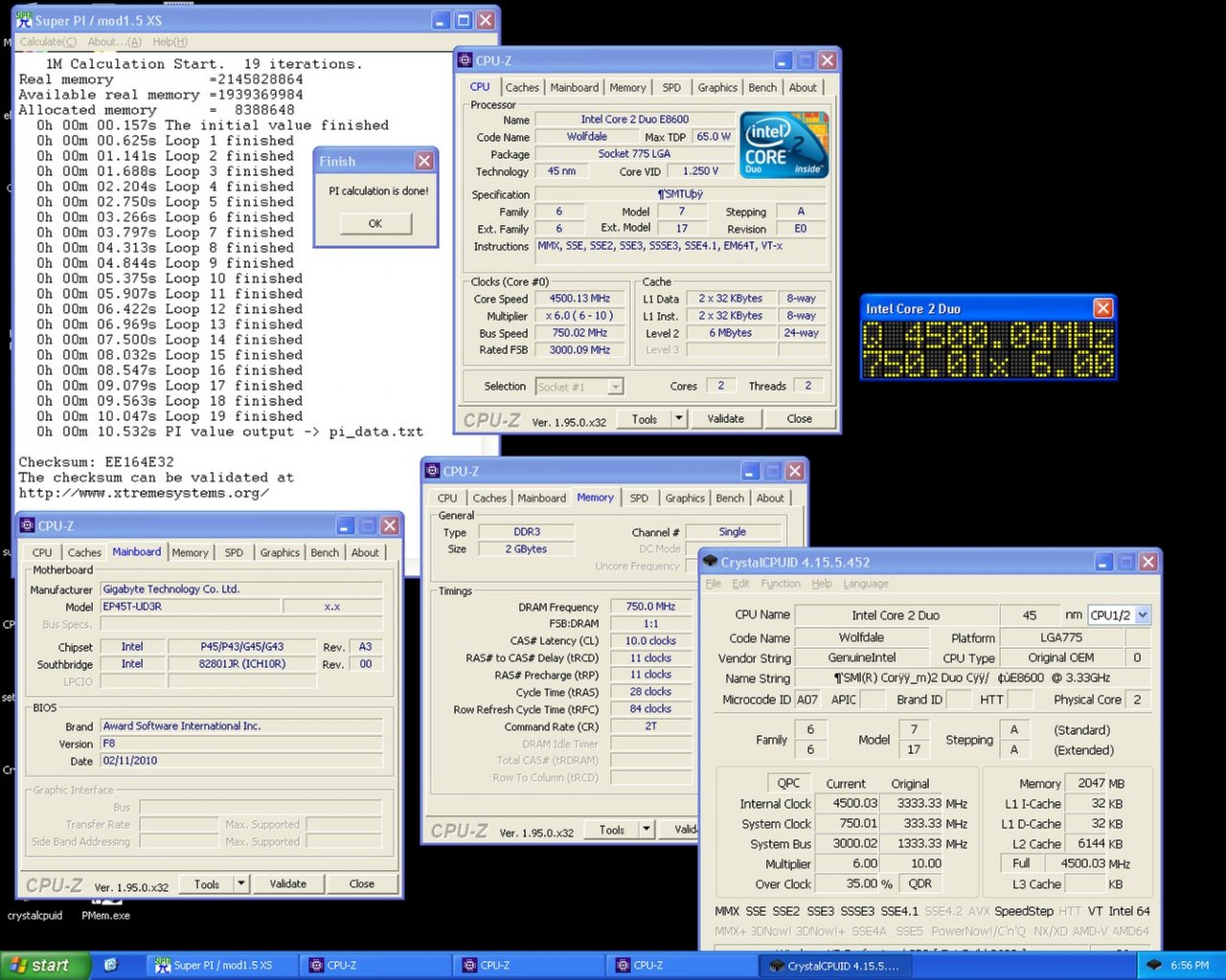 [11/05/2021] Super Pi 1M bei 750 MHz FSB
