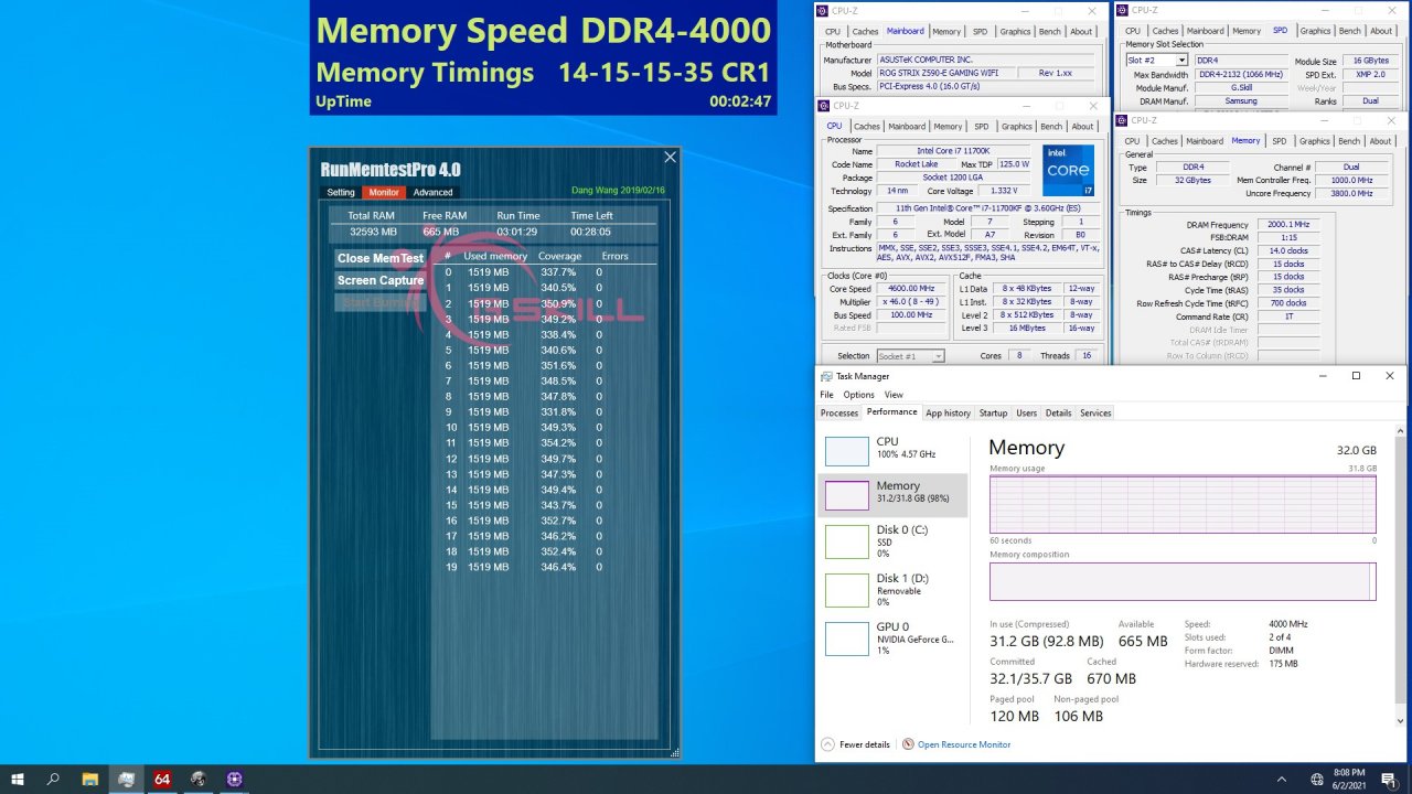 [08/06/2021] 2× 16 GiByte DDR4-4000 (14-15-15-35) in HCI Memtest