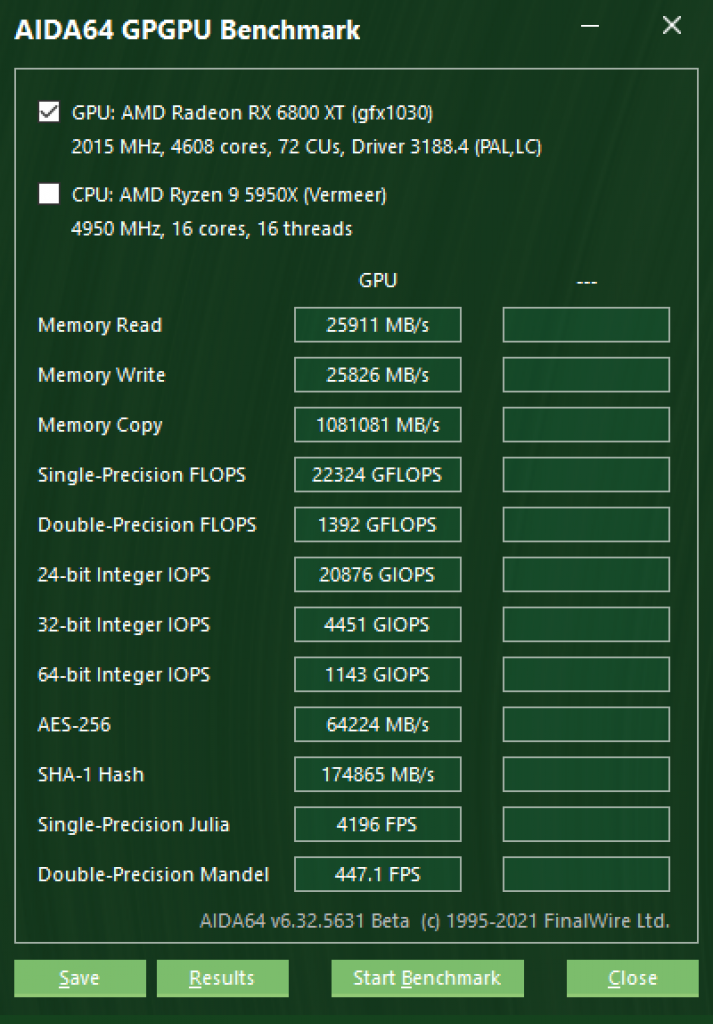 ADA64 GPGPU Benchmark AMD Radeon RX 6800 XT