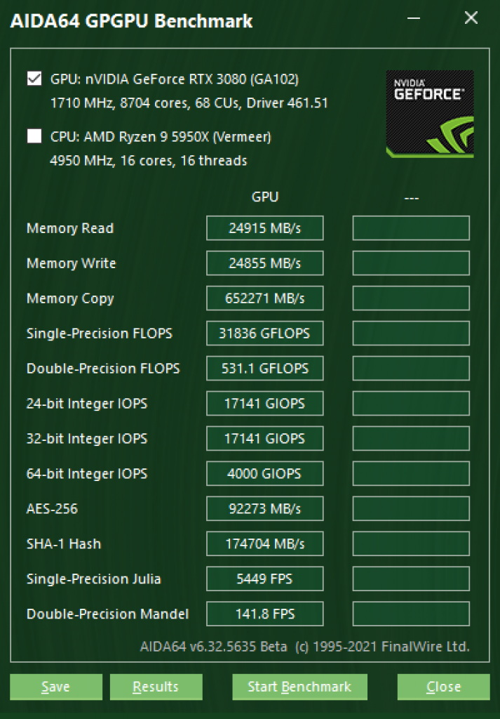 ADA64 GPGPU Benchmark Nvidia Geforce RTX 3080